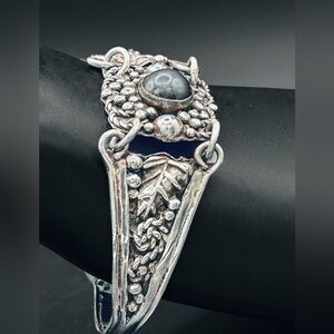 Vintage 950 Silver Artisan Bracelet Natural Rhyolite Cabochon